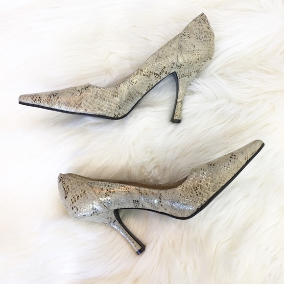 Style & Co. Shoes - Genuine Leather Gold Fleck Tan Snake Print High Heels Pumps 6M